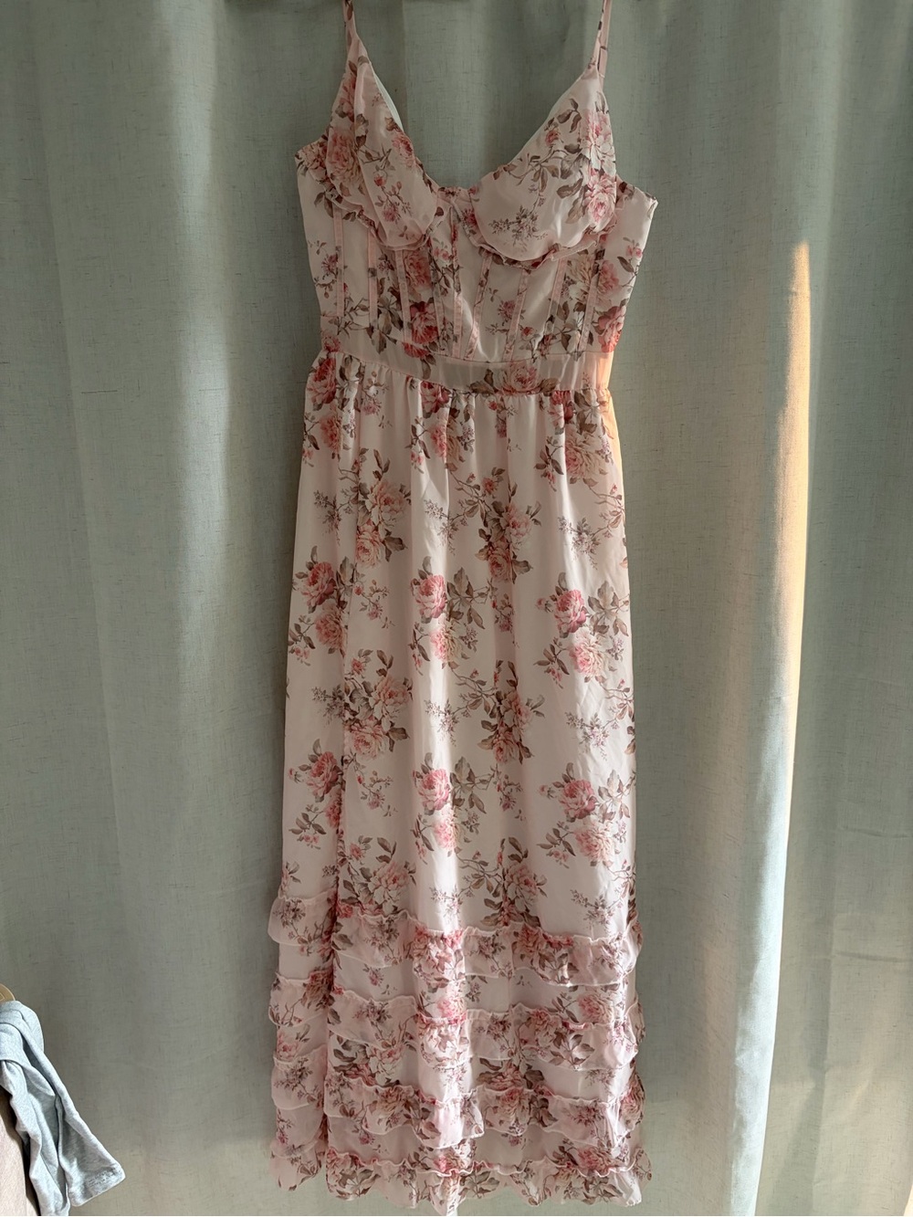 Floral Ruffle Maxi Dress in Blush Pink